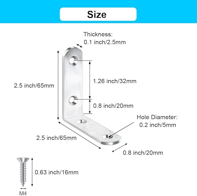 14 Pack L Bracket Corner Braces 2.5 Inch Stainless Steel Heavy Duty Shelf Bracket for Wood Shelves, Wall Hanging Support 90 Degree Joint Right Angle Brackets with Screws