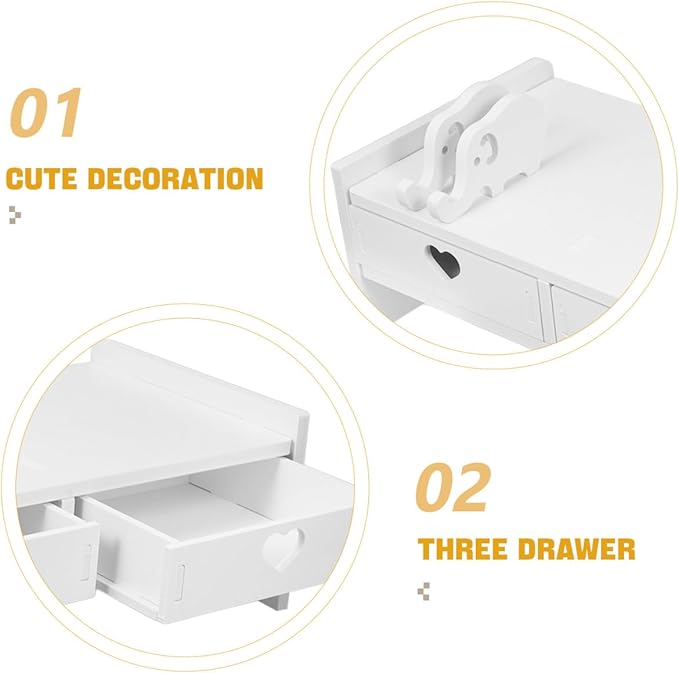 Tofficu Computer Desk Stand with Drawer, Desktop Monitor Riser with Storage, Laptop Shelf Shelves Organizer for Keyboard Storage (White)