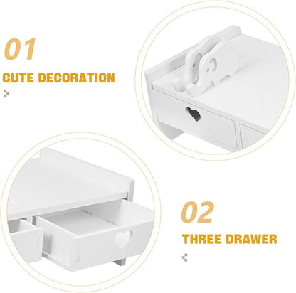 Tofficu Computer Desk Stand with Drawer, Desktop Monitor Riser with Storage, Laptop Shelf Shelves Organizer for Keyboard Storage (White)