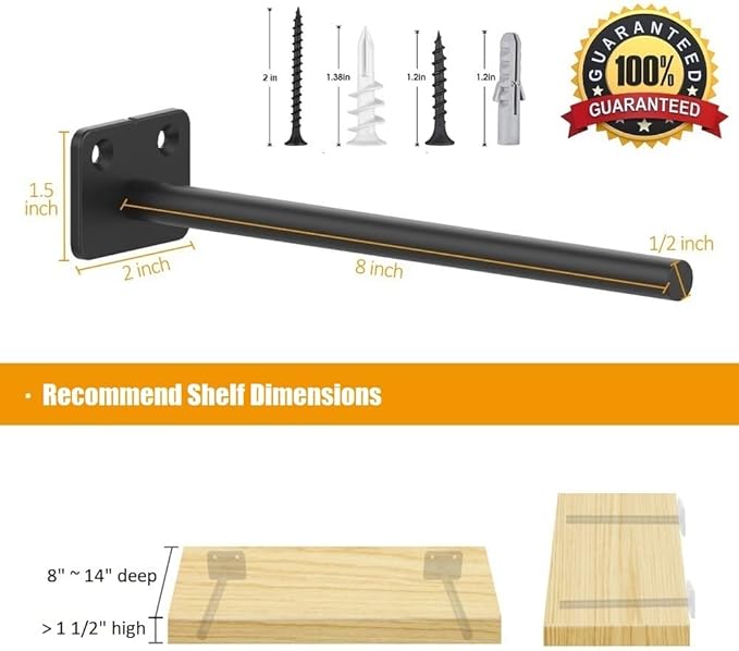 Floating Shelf Brackets, 8 inch Hidden Shelf Brackets Heavy Duty Blind Shelf Support, 150LBS Load Capacity, 6 Pack Floating Shelf Hardware for DIY Wood Wall Floating Shelves