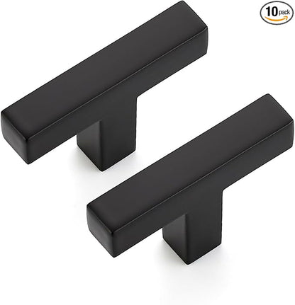 Ravinte 10 Pack Solid Square Bar Handles and Pulls - Black Matte Kitchen Cabinet Hardware