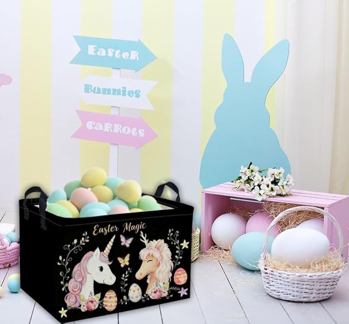 Rectangular Easter Unicorn Baskets Gift Basket Empty Kids Storage Bins Baby Girls Basket Kids Toy Storage Bin Organizer Box Room Decor for Home(Unicorn)