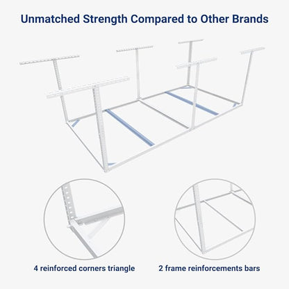 FLEXIMOUNTS 4x8 Overhead Garage Storage Rack without Decking, Garage Storage Organization System, Heavy Duty Metal Ceiling Storage Racks, 600lbs Weight Capacity, White, Lite Series