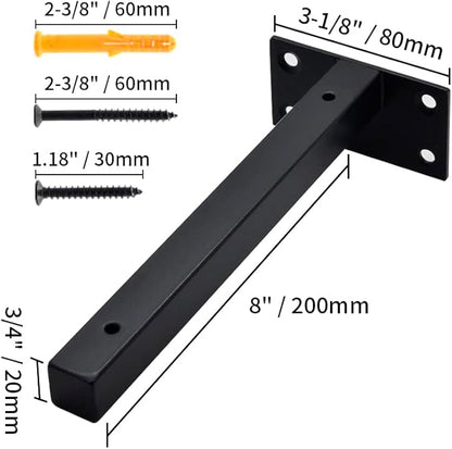 8 Inch Floating Shelf Brackets Heavy Duty, Square Shelving Brackets, Metal Floating Shelf Supports, Black Wall Mount Brackets 4 Pack