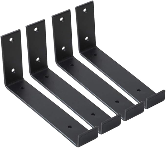 Shelf Brackets 8 Inch 4PCS Heavy Duty Frosted Black Wall Bracket with Lip for Floating Shelves Rustic Iron Metal Shelf Bracket for DIY Open Shelving Hardware Included
