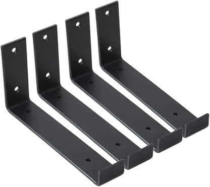 Shelf Brackets 8 Inch 4PCS Heavy Duty Frosted Black Wall Bracket with Lip for Floating Shelves Rustic Iron Metal Shelf Bracket for DIY Open Shelving Hardware Included