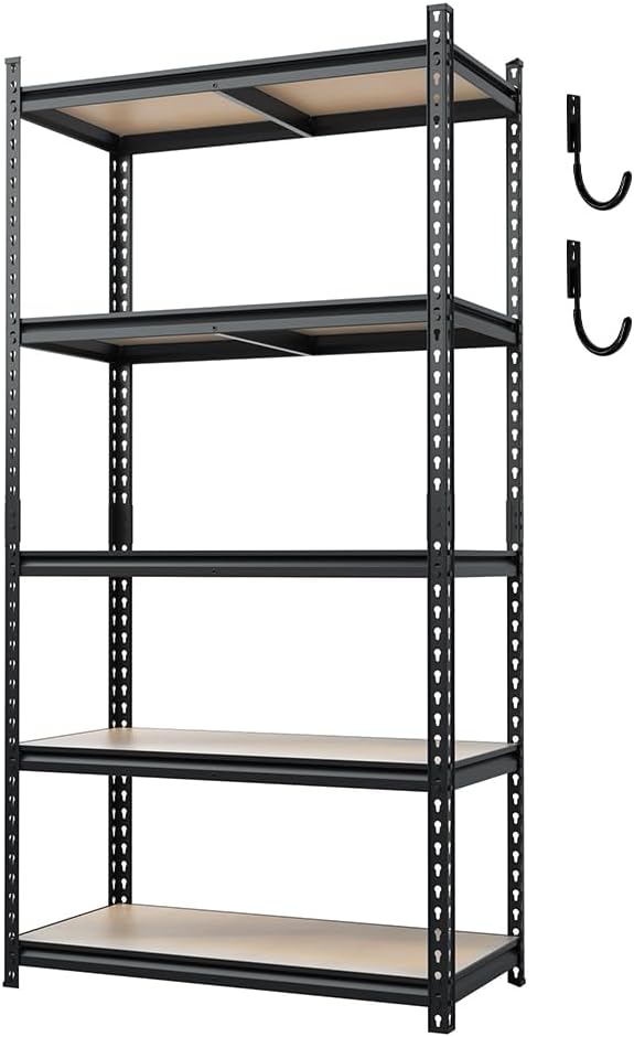 JEKOSEN 6000Lbs Storage Shelves Heavy Duty 5 Tier Adjustable Garage Shelving,Utility Rack Shelf Units for Closet Pantry Basement Kitchen Warehouse,36" Wx18 Dx72 H,Black