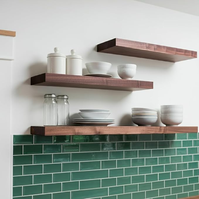 Floating Shelf Bracket Pair - 2 Inch Hidden Shelf Brackets, 150 LB Weight Capacity, Supports Wall Mounted Floating Shelves of Any Length, 3/4 Inch Industrial Solid Steel Support Rods Walnut Wood Works