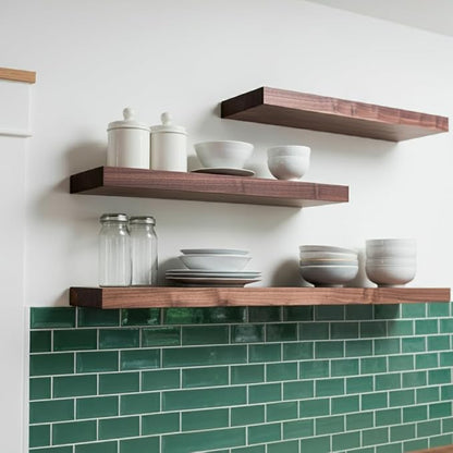 Floating Shelf Bracket Pair - 2 Inch Hidden Shelf Brackets, 150 LB Weight Capacity, Supports Wall Mounted Floating Shelves of Any Length, 3/4 Inch Industrial Solid Steel Support Rods Walnut Wood Works