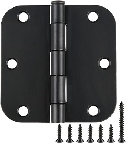 48 Pack Rounded Matte Black Door Hinges 3.5 Inch 5/8" Radius for Interior 3 1/2" Flat Iron Bifold Residential Standard Bedroom Indoor for Doors 3 ½"Hardware House Home Decor Essentials Accessories