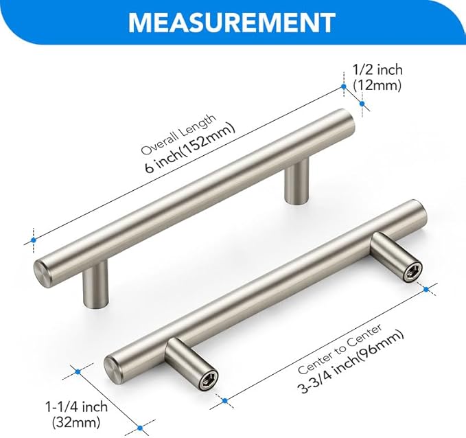 Brushed Nickel Cabinet Handles 3-3/4 Inch Hole Spacing Stainless Steel Drawer Pulls for Cabinets, Dresser, Bathroom 5 Pack
