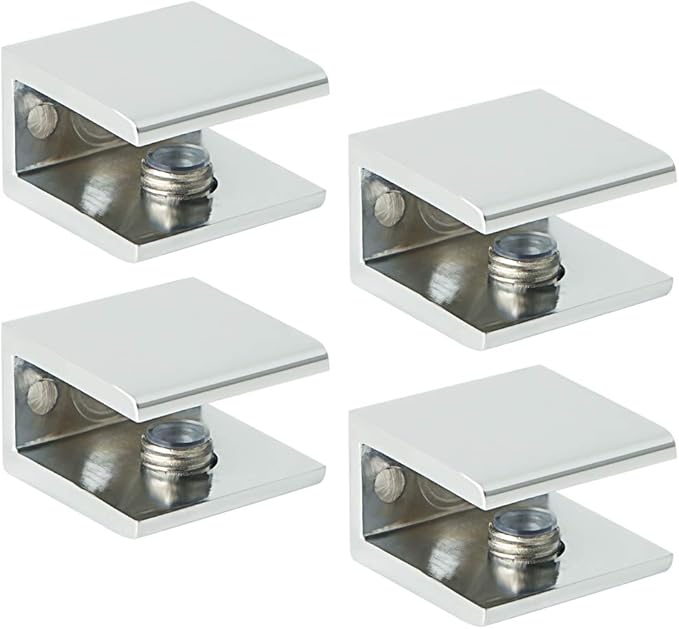 SAYAYO Glass Shelf Brackets Stainless Steel, Adjustable Railing Holder for 6-12 mm Wood/Glass Shelves, Heavy Duty Wall Mount Clamps Clip Support Hardware Replacement Parts Polished Chrome, 4Pcs