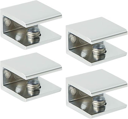 SAYAYO Glass Shelf Brackets Stainless Steel, Adjustable Railing Holder for 6-12 mm Wood/Glass Shelves, Heavy Duty Wall Mount Clamps Clip Support Hardware Replacement Parts Polished Chrome, 4Pcs
