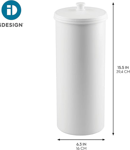 iDesign Freestanding Bathroom Toilet Paper Storage Holder with Lid for 3 Extra Rolls, 2-Pack, White