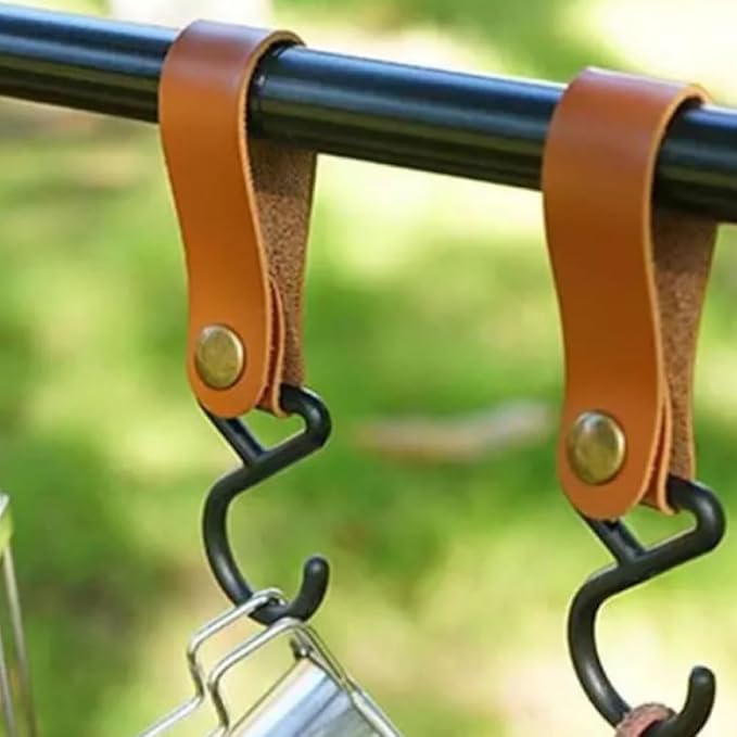 Leather Straps with Hooks 5Pcs - Durable Storage Solution for Kitchen, Bathroom, Bedroom, Office, and Outdoor Use (Dark Brown)