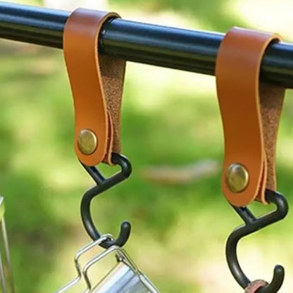 Leather Straps with Hooks 5Pcs - Durable Storage Solution for Kitchen, Bathroom, Bedroom, Office, and Outdoor Use (Dark Brown)