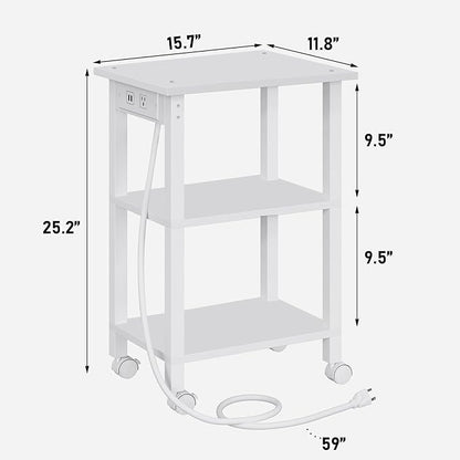 TUTOTAK 3 Tier Printer Stand, Rolling Printer Cart with Power Outlets and USB Ports, Mobile Printer Table with Wheels, for Under Desk, Office, Home, White PS02BW001