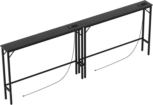 Aduanbang 78.7 inch Narrow Console Table with Outlet, Sofa Table Set of 2, Behind Couch Table, Long Entryway Tables with Charging Station, for Living Room, Rustic Brown