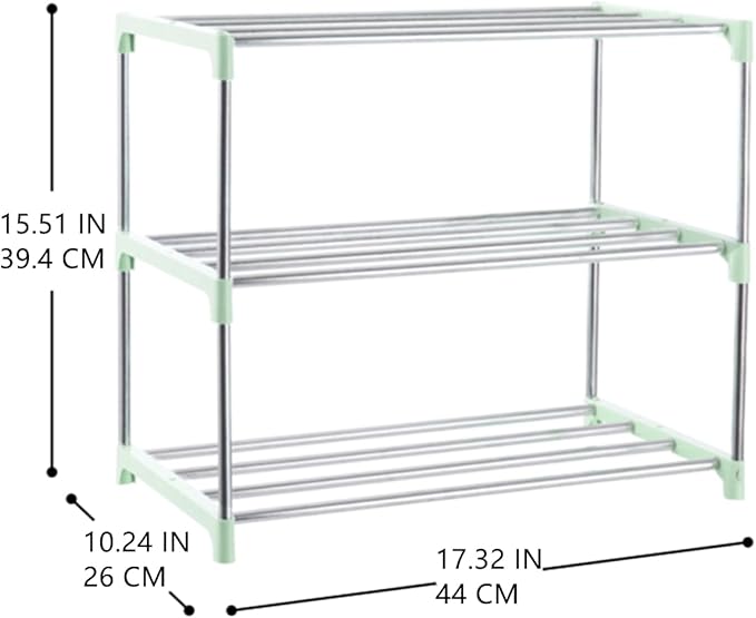 3-Tier Stackable Small Shoe Rack, Lightweight Shoe Shelf Storage Organizer for Entryway, Hallway and Closet(Green)
