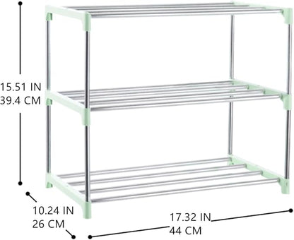 3-Tier Stackable Small Shoe Rack, Lightweight Shoe Shelf Storage Organizer for Entryway, Hallway and Closet(Green)