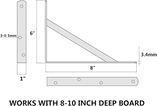 12-Pack 8 Inch Heavy Duty Shelf Brackets, Large Wall Bracket for Floating Shelves, Black Powder-Coated Steel,