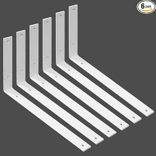 WINKER Shelf Bracket 6 Pack 14" Lx8 Hx1.5 W 5mm Thick Heavy Duty White 14 Inch Metal Iron L Brackets for Wall Shelves