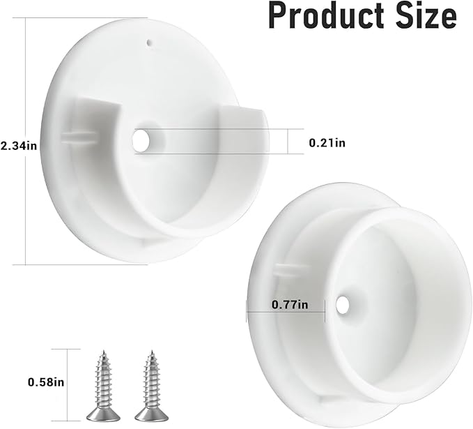 HOME MASTER HARDWARE Plastic Closet Rod Bracket,1-3/8'' Closet Rod Holders, White U-Shaped Open Type Socket Bracket, Shower Curtain Rod Pole End Supports Sockets Flange, 2 Set