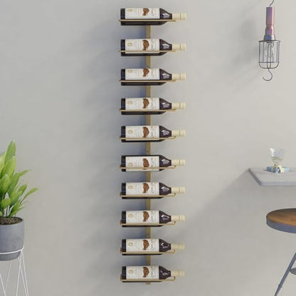 vidaXL Wall-Mounted Wine Rack – Holds 10 Bottles – Gold Metal Bottle Holder – Wine Storage for Modern Kitchens/Pantries/Bars – 47.2" Height
