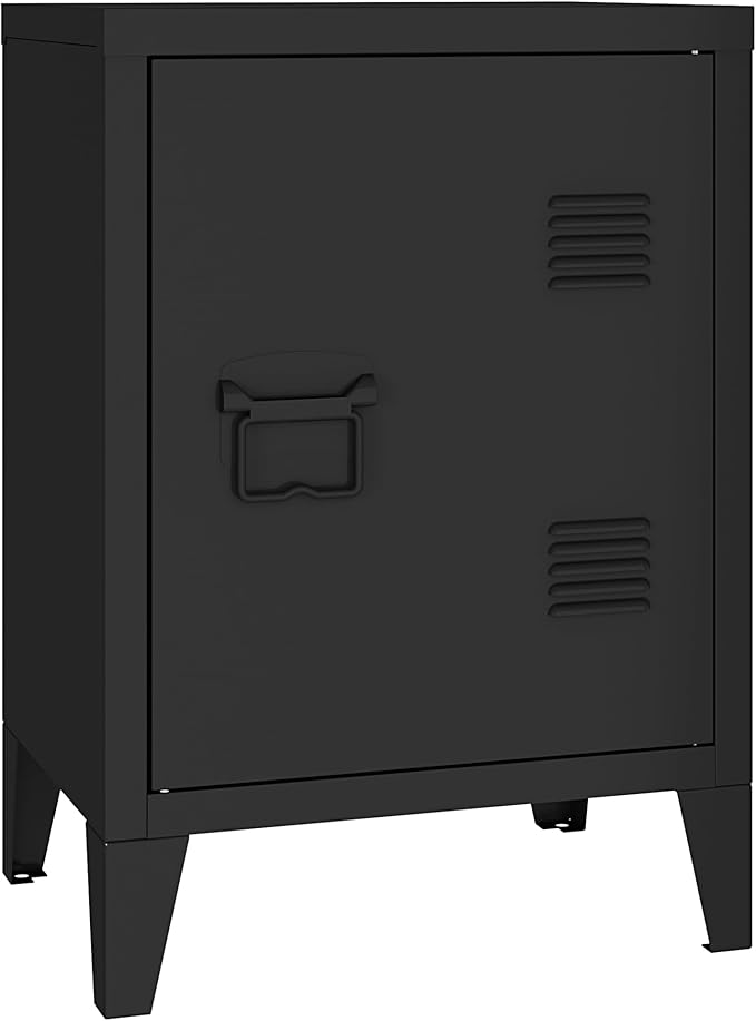 MIOCASA Metal Locker Cabinet Black Small Storage Cabinet with Door, Metal Nightstand Side Table for Bedroom, Office, Kids Room (22.44" H)