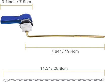 Hibbent Universal Metal Front Mount Toilet Handle Replacement Kit, Brass Toilet Flush Tank Lever with Stainless Steel Flapper Chains for Most Toilets, Blue
