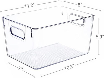 Set of 8 Large Clear Plastic Storage Bins (8L), Storage Containers for Pantry Organization and Kitchen Storage Bins,Home Edit and Cabinet Organizers