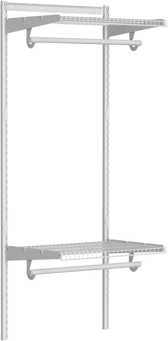 Metal Closet System 2-4FT, Adjustable Wire Shelving, Wall-mounted Closets Kit with Expandable Hanging Rod, DIY Organization Rack for Walk-in/Built-in Wardrobe of Bedroom, Laundry