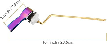 Hibbent Universal Metal Side Mount Toilet Handle Replacement Kit, Brass Toilet Flush Tank Lever with Stainless Steel Flapper Chains for Most Toilets, Rainbow