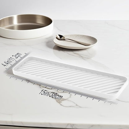 Silicone Organizer Tray for Kitchen Sinks and Bathrooms. Dishwasher-Safe, Non-Slip Countertop Tray, Bathroom Drawer Organizer Trays. Perfect for Makeup & Trinkets (White L 1PC)