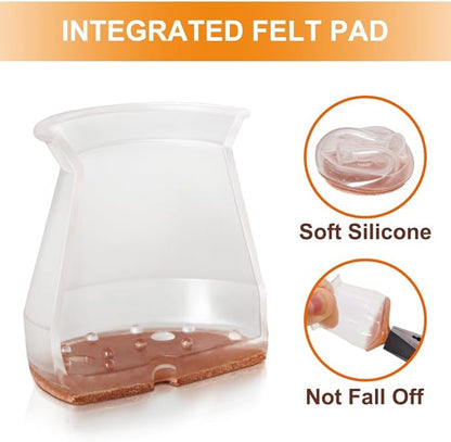 24 Pcs Chair Leg Floor Protectors for Hardwood Floors, Silicone Covers with Felt Pads, Furniture Leg Caps, Reduce Noise, Anti-Scratch, Fit (15/16" to 1-5/16")