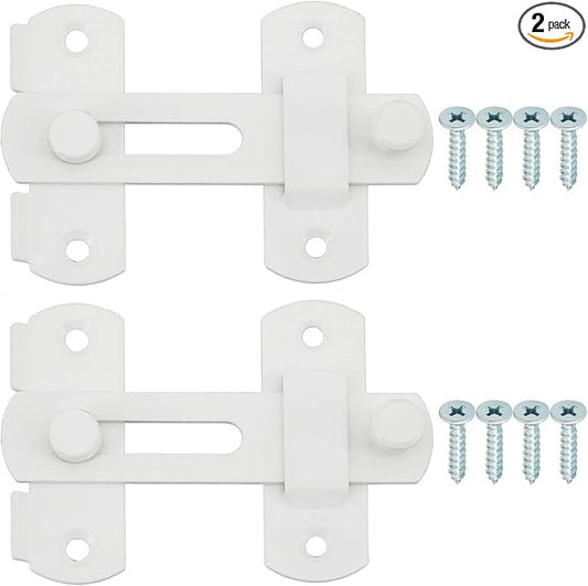 Alise 2Pcs 4 inch Flip Latch Gate Latches, Safety Door Lock for Barn Wood Fence Sliding French Doors,Heavy Duty SUS304 Stainless Steel Gate Hardware White Finish MS9500W-2P