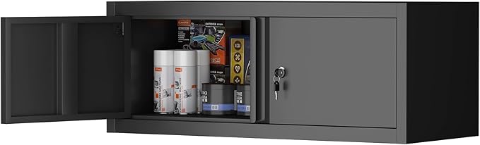 LUCYPAL Garage Storage Cabinet,Metal Wall Cabinet with Locking Doors,12.8''H Metal Storage Cabinets for Home Office,Warehouse,Garage,Basement,Black