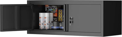 LUCYPAL Garage Storage Cabinet,Metal Wall Cabinet with Locking Doors,12.8''H Metal Storage Cabinets for Home Office,Warehouse,Garage,Basement,Black