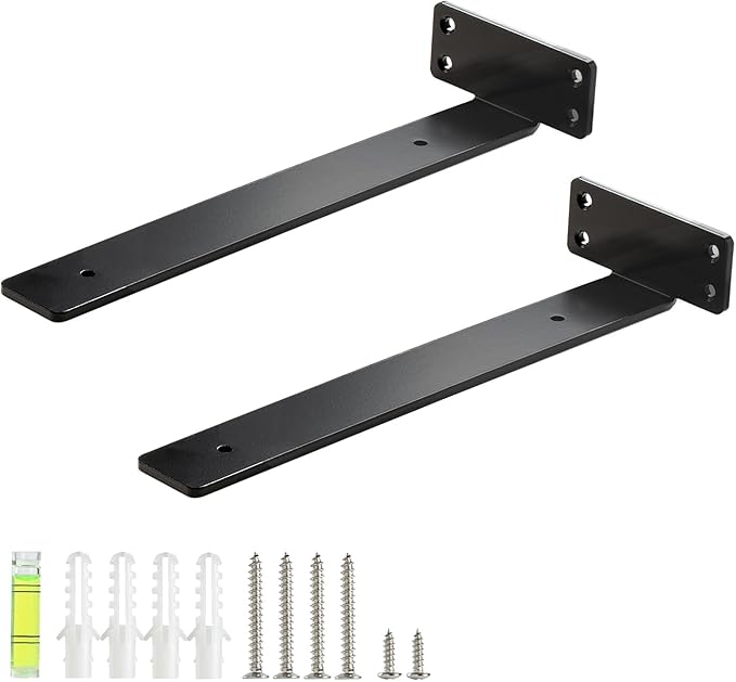 HEART ART Floating Shelf Bracket 12 Inch,2 Pack Heavy Duty Shelf Brackets,L Brackets for Shelves Black,12”L x 1.6”H x1.6”W