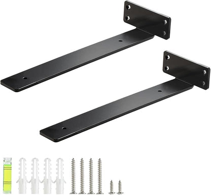 HEART ART Floating Shelf Bracket 12 Inch,2 Pack Heavy Duty Shelf Brackets,L Brackets for Shelves Black,12”L x 1.6”H x1.6”W