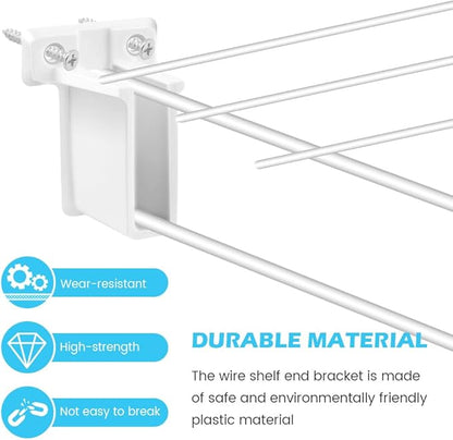 12 Pack Plastic Wire Shelf End Bracket, Wall Mount Closet Shelves Brackets with Screws and Fasteners for Corner Support and Shelving Organization