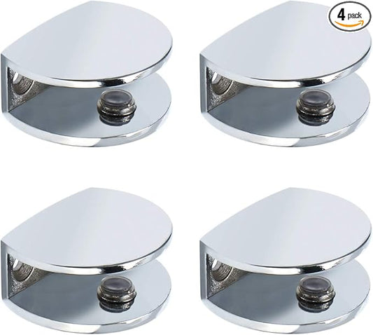 Alise Glass Shelf Bracket Adjustable Shower Brackets,Heavy Duty Rectangle Clamp Holder for 8-12mm Glass Shelves,Wall Mount Clamps Clip Support Hardware Replacement Parts,Polished Chrome 4 Pcs