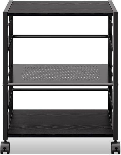 DEVAISE Mobile 3-Shelf Printer Stand with Adjustable Shelves, Modern Printer Cart with Large Storage Space, Printer Stand for Home Office, Black