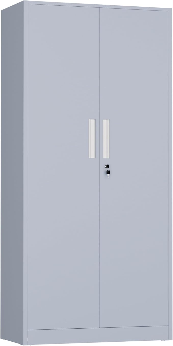 INTERGREAT Metal Storage Cabinet with Lock, 63" H Metal Cabinets Storage with 2 Doors and 4 Adjustable Shelves, Locking Garage Cabinet for Home Office, Kitchen, Bathroom (Cement Grey)