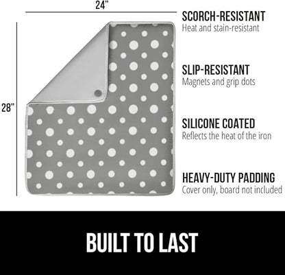 GORILLA GRIP Ironing Mat, Portable Iron Pad, Magnetic Cover for Top of Laundry Washer, Dryer, Tabletop, Countertop Padded Blanket, Silicone Coating and Scorch Resistant, Travel Size 28x24, Polka Dots