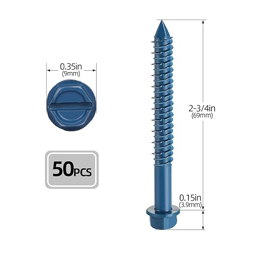 3/16" x 2-3/4" Concrete Screws, 50 PCS Blue Hex Washer Head Concrete Screws Anchor Kit with Drill Bit and Hex Bit Socket, for Masonry, Cement, Block, Brick or Stucco
