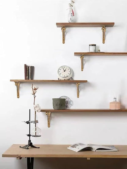 Decorative Shelf Bracket 10 inch, Antique Brass Shelf Brackets for Shelving, Heavy Duty Vintage, DIY Projects, Hardware Included, 4 Pack, 9.84x7x1.73 inch,Baroque Style