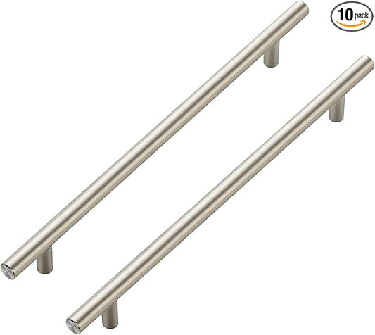 JOY DECOR 10 Pack Cabinet Handles, Brushed Nickel Cabinet Pulls, 8-3/4 in Hole Center Kitchen Cabinet Handles, Stainless Steel T Bar Handles for Dresser Drawers