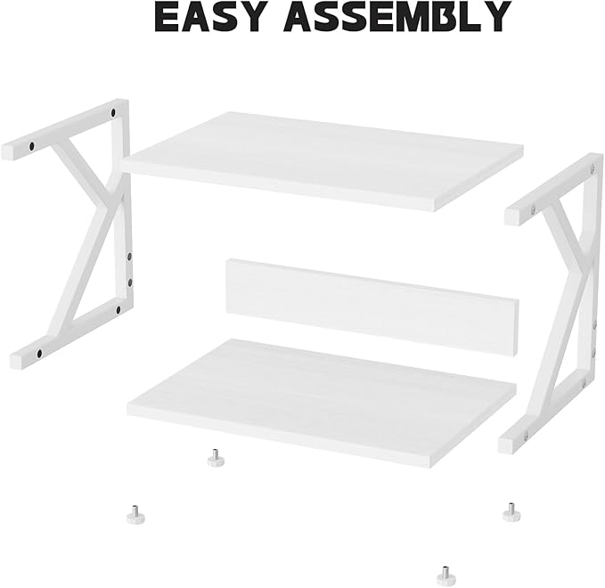 aboxoo Desktop Printer Stand with 2 Tier Wood Storage Shelves,Under Desk Printer Table,Multi-Purpose Home Office Desk Organizer for Fax Machine, Scanner (White)
