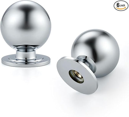 6 Pack Polished Chrome Cabinet Knobs, Round Dresser Knobs, Ball Kitchen Cabinet Hardware, 0.95" Diameter